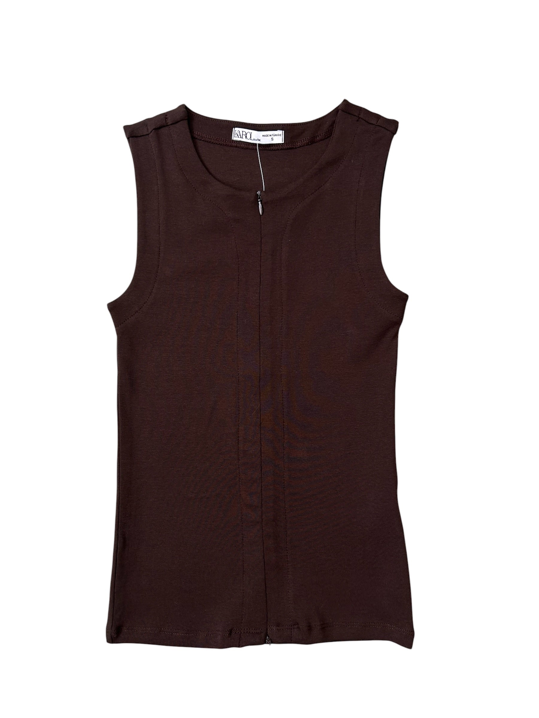 Sleeveless zip top